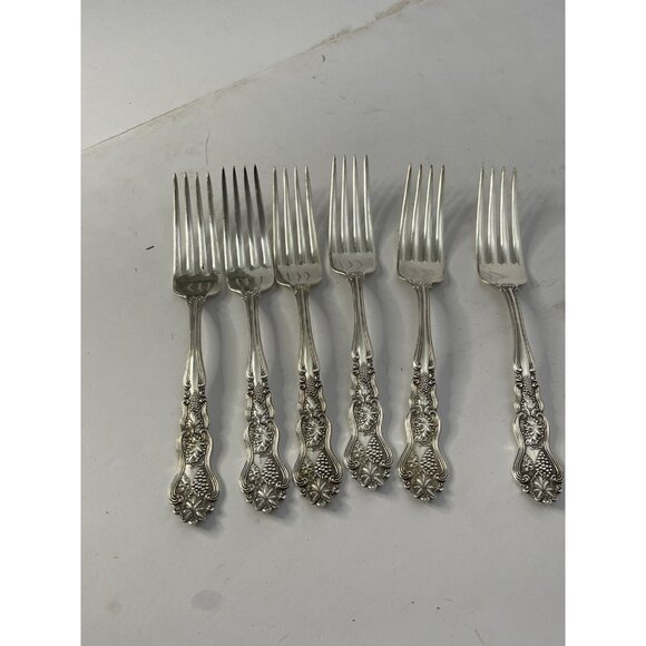 6 Moselle American Silver Plate Grape Pattern Dinner Forks